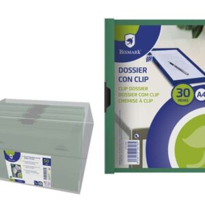 bismark dossier para 30 hojas a4 con clip metalico lateral polipropileno transparente color verde