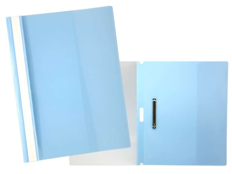 yes dossier con fastener para 30 hojas a4 portada transparente, trasera azul fabricado en polipropileno