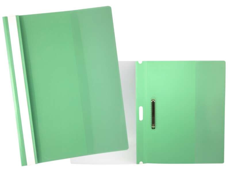 yes dossier con fastener para 30 hojas a4 portada transparente, trasera verde fabricado en polipropileno