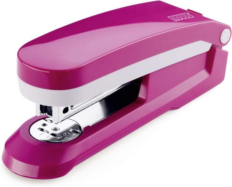 novus evolution e 25 fresh grapadora + caja de 200 grapas 24/6 hasta 25 hojas grapado cerrado, abierto y clavado color fucsia