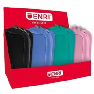 enri expositor de 20 estuches portatodo con 3 compartimentos cierres de cremallera fabricado en poliester colores surtidos