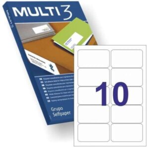 multi3 pack de 1.000 etiquetas permanentes 99.1x57mm cantos romos 100 hojas x 10 etiquetas color blanco