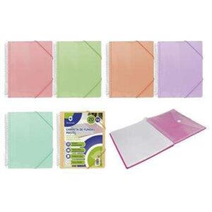 bismark carpeta espiral 20 fundas transparentes polipropileno tamaño a4 espiral plastica indeformable apertura 360 grados gomas de cierre colores pastel