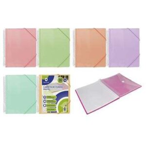 bismark carpeta espiral 30 fundas transparentes polipropileno tamaño a4 espiral plastica indeformable apertura 360 grados gomas de cierre colores pastel
