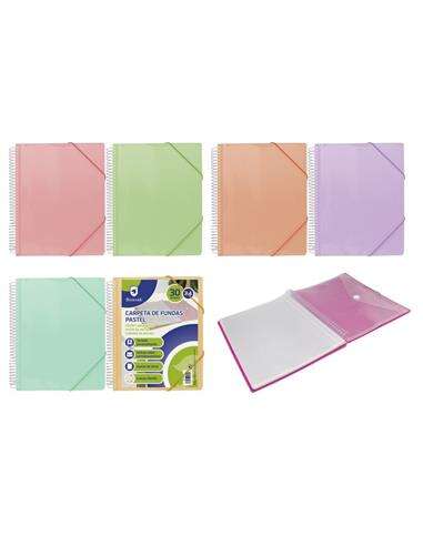 bismark carpeta espiral 30 fundas transparentes polipropileno tamaño a4 espiral plastica indeformable apertura 360 grados gomas de cierre colores pastel