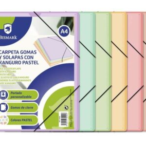 bismark carpeta de gomas a4 kanguro con solapas colores pastel surtidos
