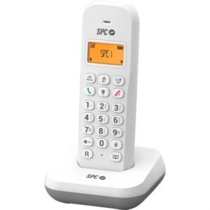 spc keops telefono fijo inalambrico dect pantalla iluminada agenda 50 contactos identificador de llamadas color blanco