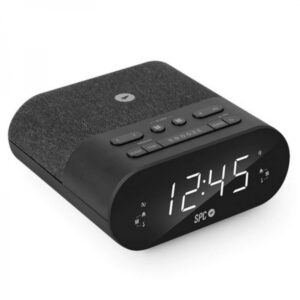 spc frodi qi radio despertador con base de carga inalambrica almacena emisoras de radio 2 alarmas configurables color negro