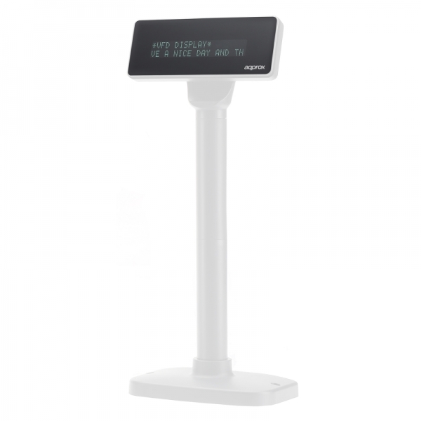 approx visor de cliente vfd para tpv alfanumerico fluorescente 20 caracteres y 2 lineas 3 alturas y rotacion 355º color blanco
