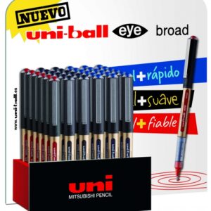 uni ball ub 150 eye broad expositor de 36 boligrafos de tinta liquida punta de bola 1mm tinta resistente al agua y luz sistema de control de tinta colores surtidos