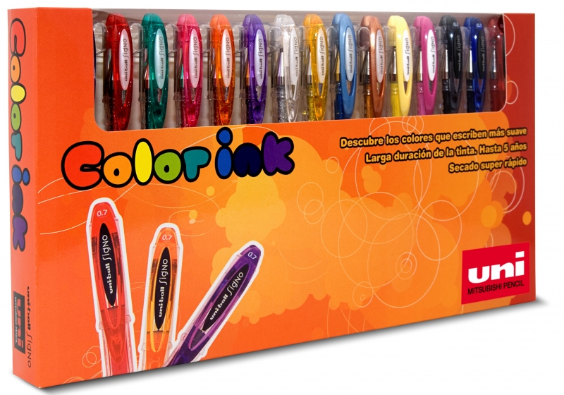 uni ball um 120 signo estuche de 15 rollers de tinta gel punta de bola 0.7mm tinta resistente al agua y luz color surtido