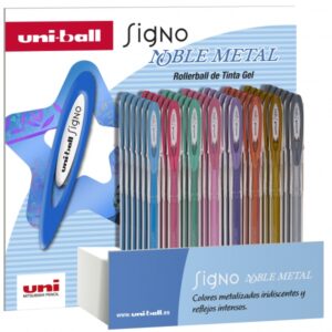 uni ball signo noble metal expositor de 48 boligrafos de tinta gel punta de bola 0.8mm tinta resistente al agua y luz escribe en papel negro y blanco colores surtidos
