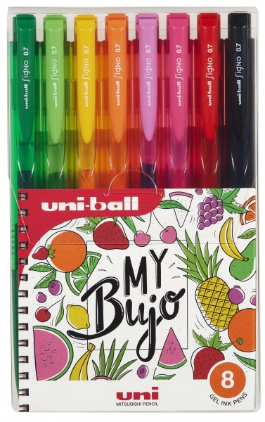 uni ball signo rt1 umn 155n estuche de 8 boligrafos retractiles punta de bola 0.7mm tinta de gel mejorada agarre de goma color surtido