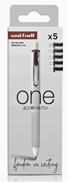 uni ball one umn s 07 pack de 5 boligrafos de tinta liquida punta de bola 0.7mm escritura ultra fluida agarre suave y comodo color surtido