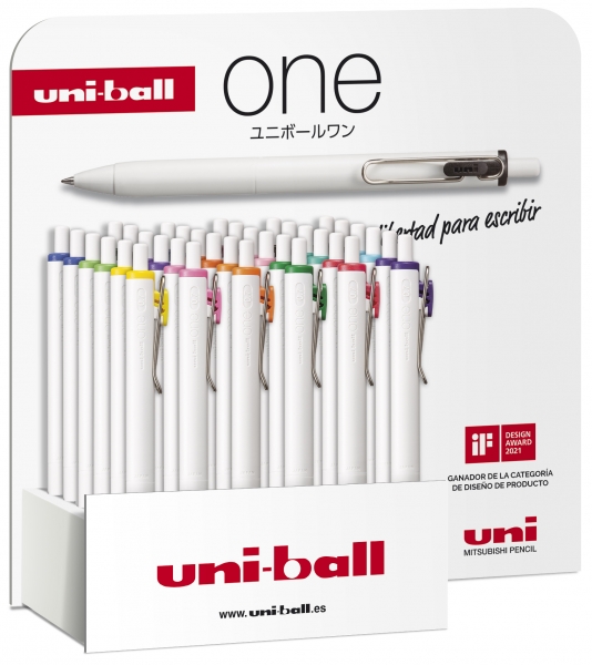 uni ball one umn s 07 expositor de 36 boligrafos de tinta punta de bola 0.7mm escritura ultra fluida agarre suave y comodo color surtido