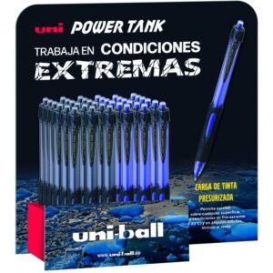 uni ball 220 power tank expositor de 36 boligrafos punta de bola 1mm carga presurizada escribe en cualquier superficie soporta temperaturas extremas colores surtidos