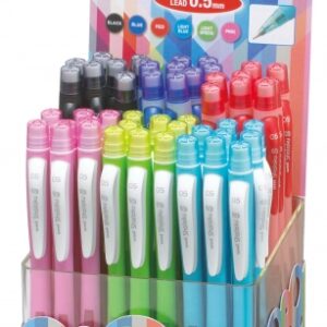 uni ball shalaku s m5 228 expositor de 48 portaminas 0.5mm contiene 2 minas hb goma de borrar incluida cuerpo de colores surtidos