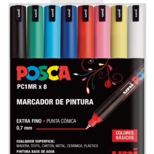 posca pc1mr pack de 8 marcadores de pintura punta roller de fibra 0.7mm tinta pigmentada base al agua resistente a la luz colores surtidos