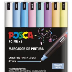 posca pc1mr pack de 8 marcadores de pintura punta roller de fibra 0.7mm tinta pigmentada base al agua resistente a la luz colores surtidos pastel