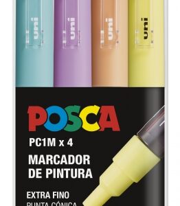 posca pc1m pack de 4 marcadores de pintura punta conica 0.7mm tinta base al agua no permanente resistente a la luz colores surtidos pastel