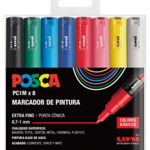 posca pc1m pack de 8 marcadores de pintura punta conica 0.7mm tinta base al agua no permanente resistente a la luz inodoro ideal para carteleria y decoracion colores surtidos