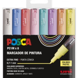posca pc1m pack de 8 marcadores de pintura punta conica 0.7mm tinta base al agua no permanente resistente a la luz inodoro ideal para carteleria y decoracion colores surtidos pastel