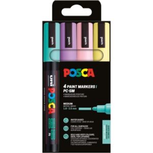 posca pc3m pack de 4 marcadores de pintura punta conica 0.9 1.3mm tinta base al agua resistente a la luz no permanente ideal para carteleria y decoracion colores surtidos pastel