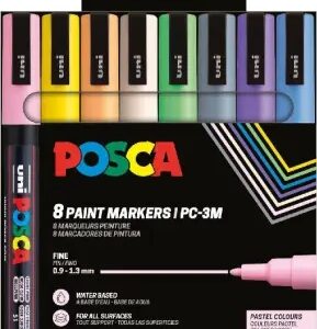 posca pc3m pack de 8 marcadores de pintura punta conica 0.9 1.3mm tinta base al agua resistente a la luz ideal para carteleria y decoracion colores surtidos pastel