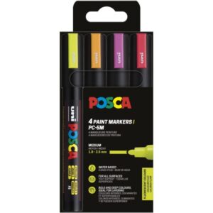 posca pc 5m pack de 4 marcadores de pintura punta de bala 1.8 2.5mm tinta base al agua no permanente resistente a la luz colores fluor surtidos