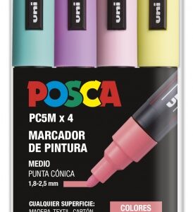 posca pc 5m pack de 4 marcadores de pintura punta de bala 1.8 2.5mm tinta base al agua no permanente resistente a la luz colores pastel surtidos