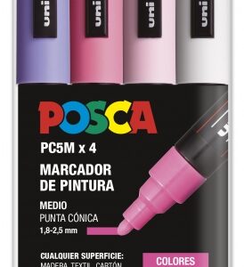 posca pc 5m estuche de 4 marcadores de pintura punta de bala 1.8 2.5mm tinta base al agua resistente a la luz color surtido