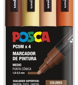 posca pc 5m estuche de 4 marcadores de pintura punta de bala 1.8 2.5mm tinta base al agua resistente a la luz no permanente colores madera surtido
