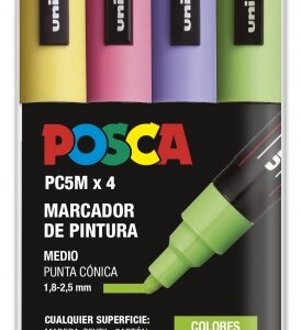 posca pc 5m estuche de 4 marcadores de pintura punta de bala 1.8 2.5mm tinta base al agua resistente a la luz color surtido