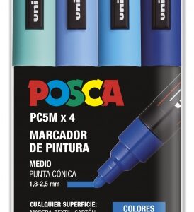 posca pc 5m estuche de 4 marcadores de pintura punta de bala 1.8 2.5mm tinta base al agua resistente a la luz color surtido