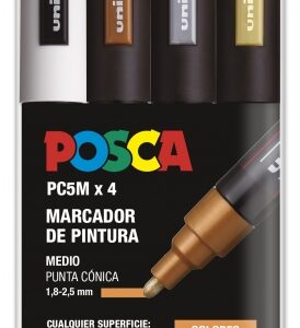 posca pc 5m estuche de 4 marcadores de pintura punta de bala 1.8 2.5mm tinta base al agua resistente a la luz color surtido