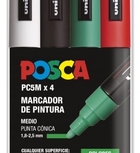 posca pc 5m estuche de 4 marcadores de pintura punta de bala 1.8 2.5mm tinta base al agua resistente a la luz color surtido