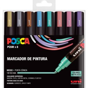 posca pc 5m/8c estuche de 8 marcadores de pintura punta de bala 1.8 2.5mm tinta base al agua resistente a la luz no permanente colores surtidos