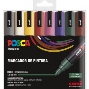 posca pc 5m estuche de 8 marcadores de pintura punta de bala 1.8 2.5mm tinta base al agua resistente a la luz no permanente color surtido