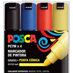 posca pc 7m estuche de 4 marcadores de pintura punta de bala 4.5 5.5mm tinta base al agua resistente a la luz no permanente color surtido
