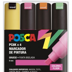 posca pc 8k estuche de 4 marcadores de pintura punta biselada acrilica 8mm tinta base al agua resistente a la luz color surtido