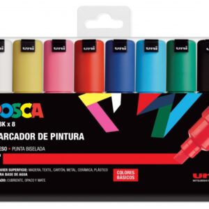 posca pc 8k/8c estuche de 8 marcadores de pintura punta biselada acrilica 8mm tinta base al agua resistente a la luz color surtido
