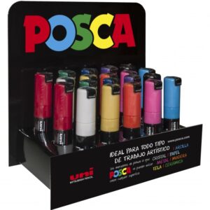 posca pc 8k expositor de 20 marcadores de pintura punta biselada acrilica 8mm no permanente ideal para carteleria y decoracion colores surtidos