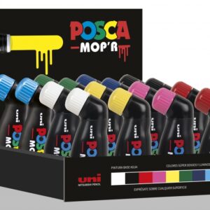 posca mop'r expositor de 16 marcadores de pintura punta redondeada de gomaespuma ancho de trazo 3 19mm multi efectos tinta base al agua color surtido