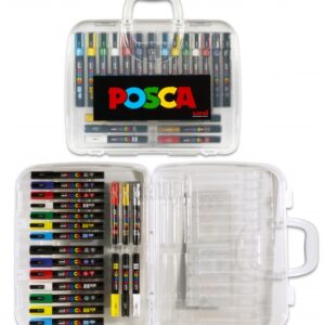 posca maleta de plastico con 20 marcadores de pintura punta de poliester tinta pigmentada base agua no permanente resistente a la luz colores y grosores surtidos