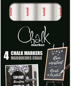 uni ball chalk pwe 5m pack de 4 marcadores de tiza liquida punta conica 1.8 2.5mm borrado en humedo resistente a la lluvia y exteriores color blanco