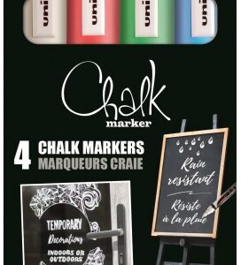 uni ball chalk pwe 5m pack de 4 marcadores de tiza liquida punta conica 1.8 2.5mm borrado en humedo resistente a la lluvia y exteriores colores blanco, rojo, azul y verde
