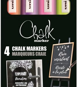 uni ball chalk pwe 5m pack de 4 marcadores de tiza liquida punta conica 1.8 2.5mm borrado en humedo resistente a la lluvia ideal para pizarras y vidrio colores violeta, amarillo, naranja y rosa