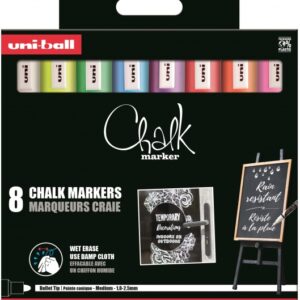 uni ball chalk pwe 5m pack de 8 marcadores de tiza liquida punta conica 1.8 2.5mm borrado en humedo resistente a la lluvia colores surtidos