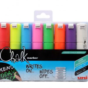 uni ball chalk pwe 8k pack de 8 marcadores de tiza liquida punta biselada 8mm borrado en humedo resistente a la lluvia colores surtidos