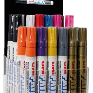 uni ball px 20 expositor de 30 marcadores de pintura punta acrilica de bala 2.2 2.8mm permanente en todas las superficies resistente a luz y agua cuerpo de aluminio colores surtidos